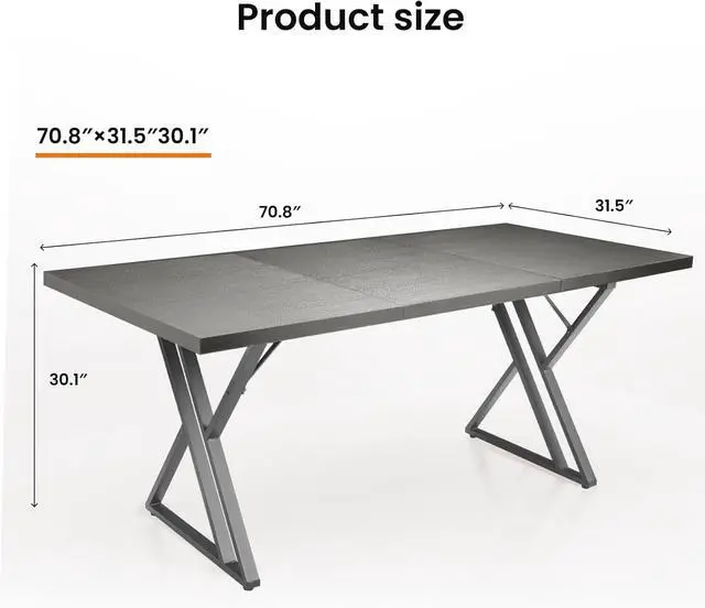 Alt view image 2 of 7 - 70.9Inch Office Desk, Executive Office DeskModern Industrial Style, Z-Shaped Table Legs, Country Black Wood Grain Top, for Home Office, Study, Conference (Ash Black)