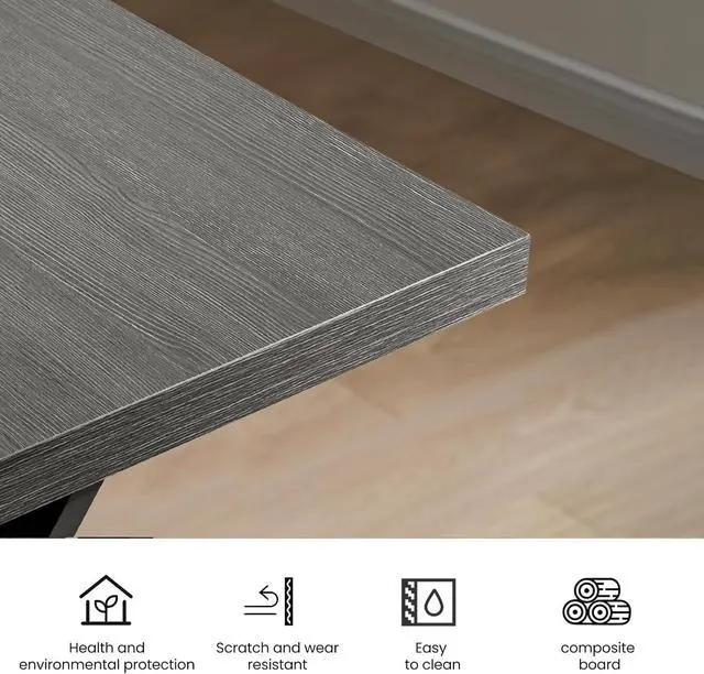 Alt view image 6 of 7 - 70.9Inch Office Desk, Executive Office DeskModern Industrial Style, Z-Shaped Table Legs, Country Black Wood Grain Top, for Home Office, Study, Conference (Ash Black)