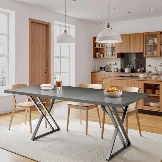 Alt view image 7 of 7 - 70.9Inch Office Desk, Executive Office DeskModern Industrial Style, Z-Shaped Table Legs, Country Black Wood Grain Top, for Home Office, Study, Conference (Ash Black)