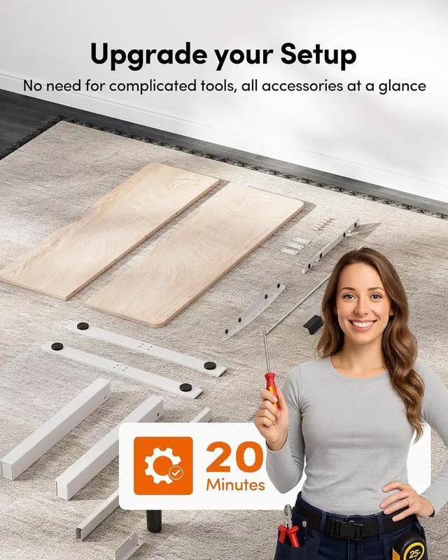 Alt view image 4 of 7 - FEZIBO Standing Desk, 48 × 24 Inches Electric Height Adjustable, Sit and Stand Up, Computer Office Desk with Splice Board, White Frame/Maple TOP