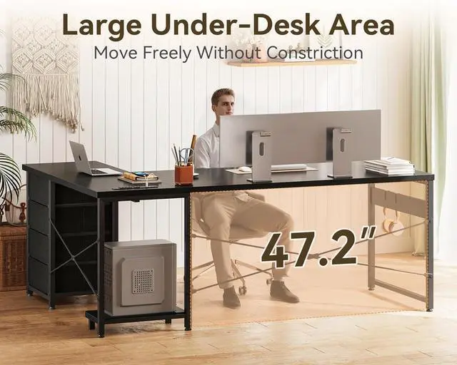 Alt view image 5 of 7 - AODK L Shaped Gaming Desk with 4 Drawers, 61" Reversible Home Office Desks with Power Outlets, L Shaped Computer Desk with USB Charging Port and Host Stand, Corner Desk, Easy to Assemble, Black