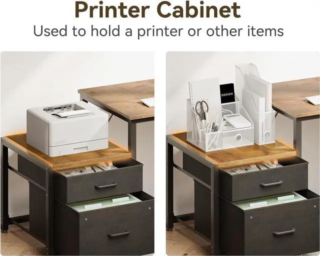 Alt view image 6 of 7 - Casaottima L Shaped Desk with Drawers & File Cabinet, Reversible Computer Desk with Storage Shelves & CPU Stand, Corner Desk with Power Outlets, L Desk for Home Office, Rustic Brown