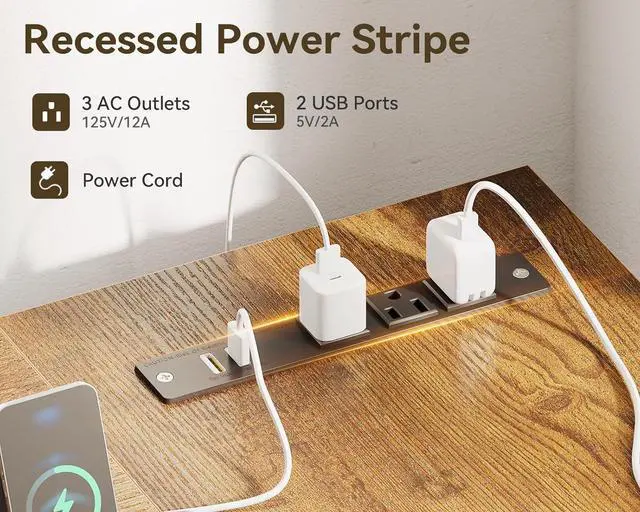 Alt view image 7 of 7 - Casaottima L Shaped Desk with Drawers & File Cabinet, Reversible Computer Desk with Storage Shelves & CPU Stand, Corner Desk with Power Outlets, L Desk for Home Office, Rustic Brown