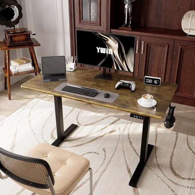 Alt view image 2 of 7 - Ywin Electric Height Adjustable Standing Desk with Wheels, 63 x 24 inches Ergonomic Stand Up Desk for Home Office
