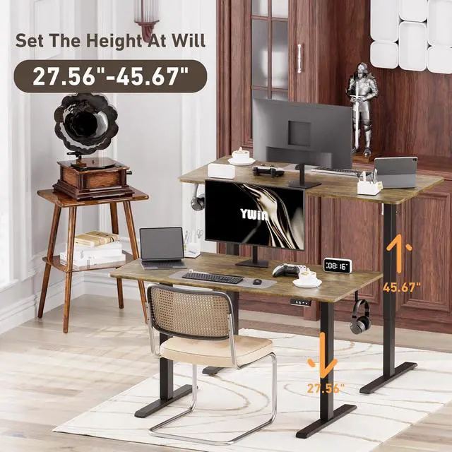 Alt view image 4 of 7 - Ywin Electric Height Adjustable Standing Desk with Wheels, 63 x 24 inches Ergonomic Stand Up Desk for Home Office