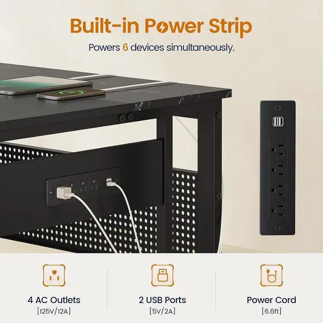 Alt view image 4 of 7 - 71 in Executive Desk with Power Outlets, Reversible L Shaped Desk with File Drawers & Storage Shelves, Large Office Desk Computer Desk with Pegboard, Mobile CPU Stand, Modern Corner Desk (Black)