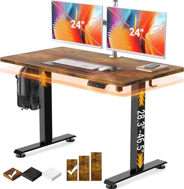 Main image of Veken 47.2" Standing Desk, Adjustable Height Office Desk with Wood Desktop, Computer Table for Home Work, Study and Gaming, Small Spaces, Modern FurnitureBrown