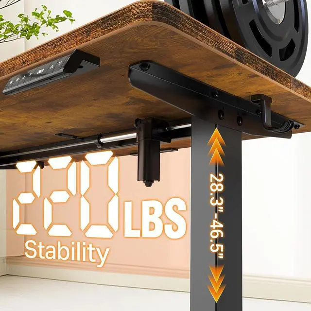 Alt view image 4 of 7 - Veken 47.2" Standing Desk, Adjustable Height Office Desk with Wood Desktop, Computer Table for Home Work, Study and Gaming, Small Spaces, Modern FurnitureBrown