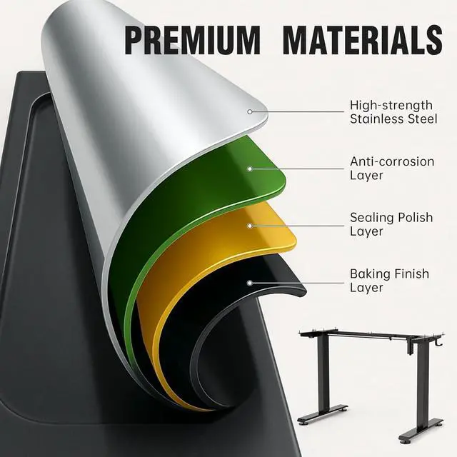 Alt view image 6 of 7 - Veken 47.2" Standing Desk, Adjustable Height Office Desk with Wood Desktop, Computer Table for Home Work, Study and Gaming, Small Spaces, Modern FurnitureBrown