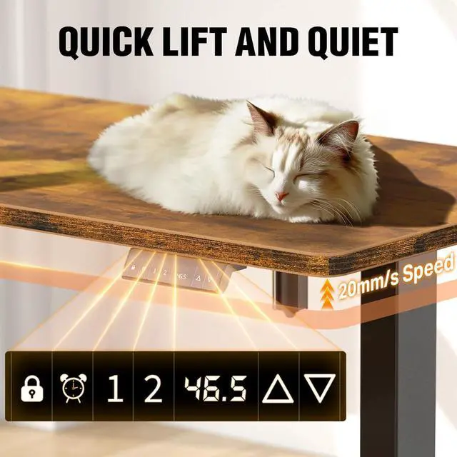 Alt view image 7 of 7 - Veken 47.2" Standing Desk, Adjustable Height Office Desk with Wood Desktop, Computer Table for Home Work, Study and Gaming, Small Spaces, Modern FurnitureBrown