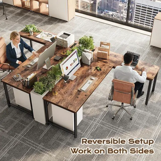 Alt view image 2 of 7 - Huuger 63 Inch L Shaped Desk with Power Outlets and USB-C Port, 0.95 Inch Thicker Desktop, Reversible Computer Desk, Larger Office Corner Gaming Desk, Metal Frame, for Home Office, Study, Rustic Brown
