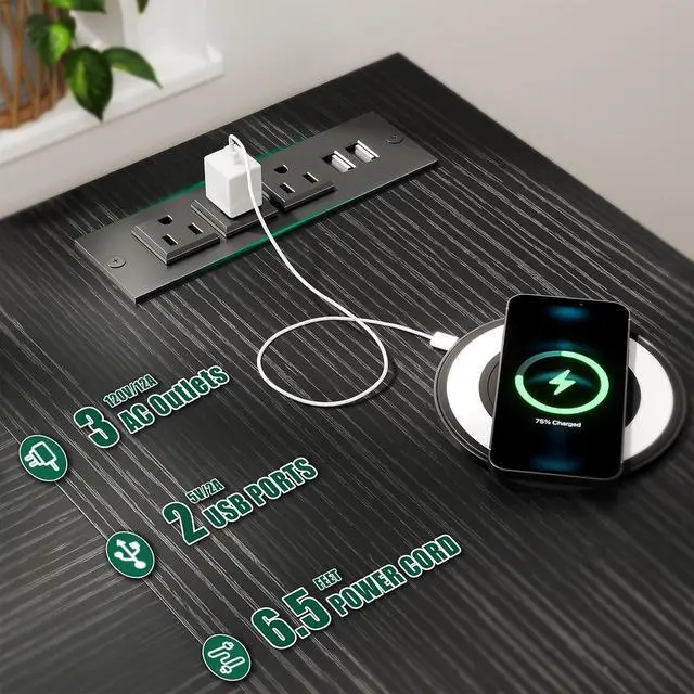 Alt view image 4 of 7 - 59 inch L Shaped Computer Desk with Power Outlets, Home Office Desk with 4 Adjustable Storage Drawers & 2 Monitor Stands, Two Person Gaming Table for Bedroom, Black