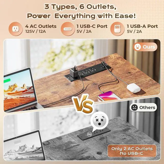 Alt view image 4 of 7 - PRAISUN 63 Inch L Shaped Desk with Power Outlets and USB-C Port, Computer Corner Home Office Desk with File Fabric Drawers and Movable Monitor Stand, Larger Storage, Gaming, Writing, Rustic Brown