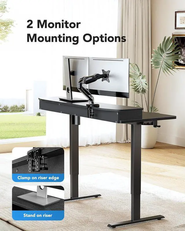 Alt view image 3 of 6 - HUANUO 48 x 24 Electric Standing Desk with 2 Drawers, C-Clamp Mount Compatible, Height Adjustable Computer Desk, Home Office Stand Up Desk with 4 Preset Heights & 2 Hooks, Black