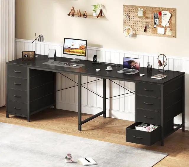 Main image of TVU 2 Person Desk with 8 Drawers, Large Home Office Computer Desk with Power Outlets, 78 Inch Long Double Desks for Two People, Black