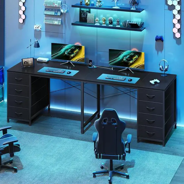 Alt view image 7 of 7 - TVU 2 Person Desk with 8 Drawers, Large Home Office Computer Desk with Power Outlets, 78 Inch Long Double Desks for Two People, Black