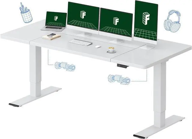 Main image of FLEXISPOT 79 x 32 Inch Dual Motor Standing Desk, Computer Desk with Memory Controller, Home Office Desk with Splice Board (White Frame + 79" White Desktop, 2 Packages)