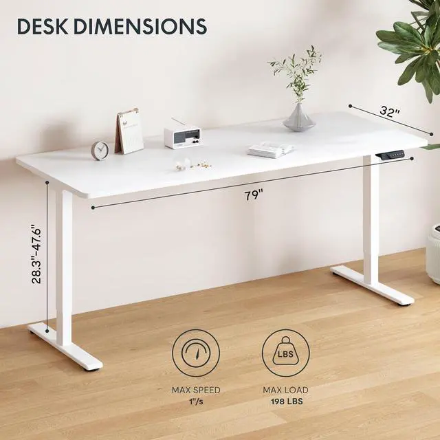 Alt view image 3 of 7 - FLEXISPOT 79 x 32 Inch Dual Motor Standing Desk, Computer Desk with Memory Controller, Home Office Desk with Splice Board (White Frame + 79" White Desktop, 2 Packages)