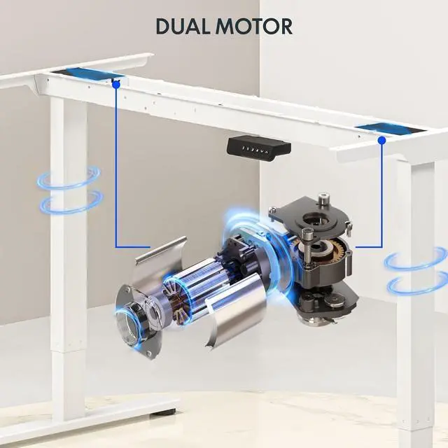 Alt view image 4 of 7 - FLEXISPOT 79 x 32 Inch Dual Motor Standing Desk, Computer Desk with Memory Controller, Home Office Desk with Splice Board (White Frame + 79" White Desktop, 2 Packages)