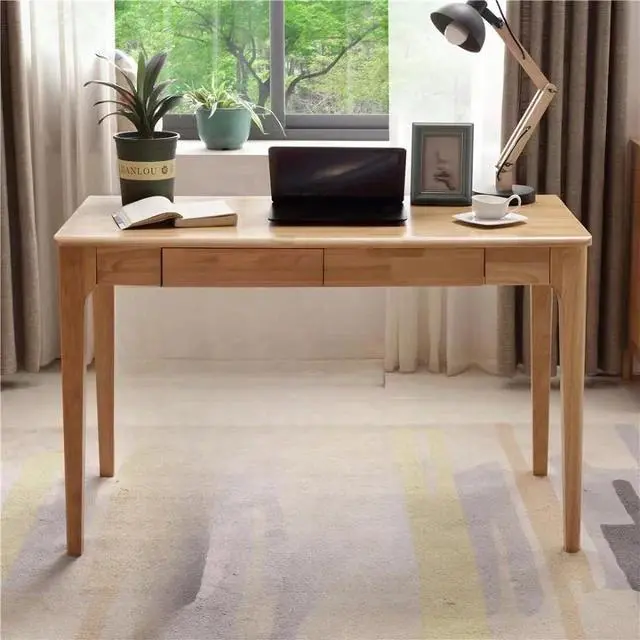 Main image of Solid Wood Desk with Drawers, Small Computer Desk for Small Spaces, Gaming Study Home Office Desks for Work, Student PC Desk for Bedroom, Escritorios para Cuartos (Wood Color, 47inch)