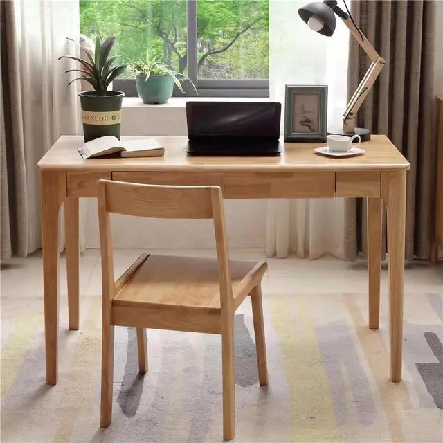 Alt view image 4 of 7 - Solid Wood Desk with Drawers, Small Computer Desk for Small Spaces, Gaming Study Home Office Desks for Work, Student PC Desk for Bedroom, Escritorios para Cuartos (Wood Color, 47inch)