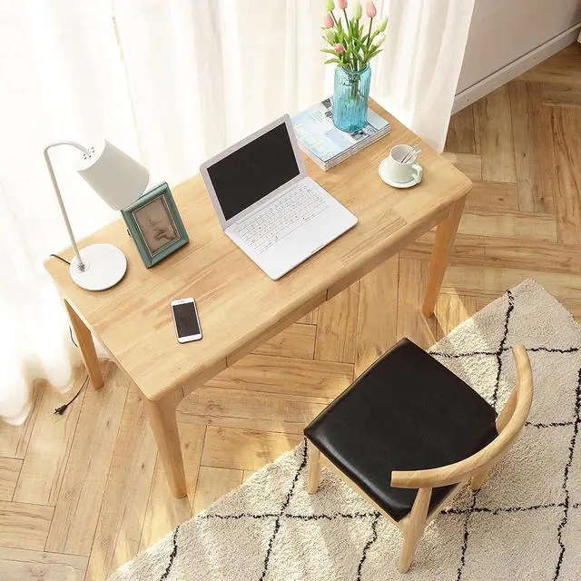 Alt view image 7 of 7 - Solid Wood Desk with Drawers, Small Computer Desk for Small Spaces, Gaming Study Home Office Desks for Work, Student PC Desk for Bedroom, Escritorios para Cuartos (Wood Color, 47inch)