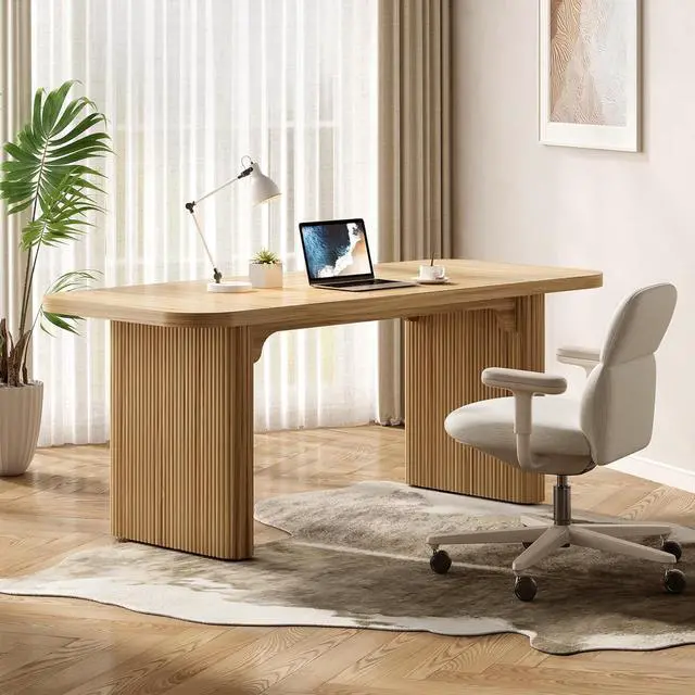 Alt view image 2 of 7 - LITTLE TREE 62-Inch Home Office Computer Desk, Large Writing Desk with Textured Double Base, 5 ft Conference Meeting Seminar Table for Office