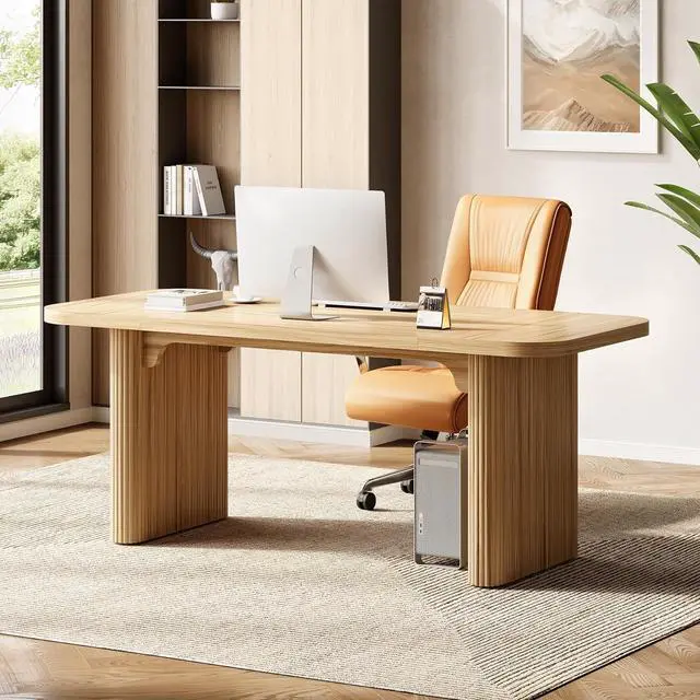 Alt view image 4 of 7 - LITTLE TREE 62-Inch Home Office Computer Desk, Large Writing Desk with Textured Double Base, 5 ft Conference Meeting Seminar Table for Office