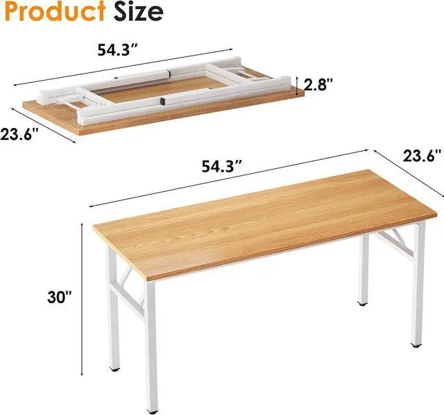 Alt view image 3 of 7 - Need Folding Desk, 54 inch Large Computer Desk for Home Office, No Install Needed Study Student Writing Table Desk Workstation, Teak White
