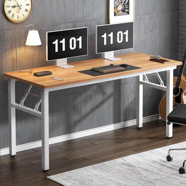 Alt view image 4 of 7 - Need Folding Desk, 54 inch Large Computer Desk for Home Office, No Install Needed Study Student Writing Table Desk Workstation, Teak White