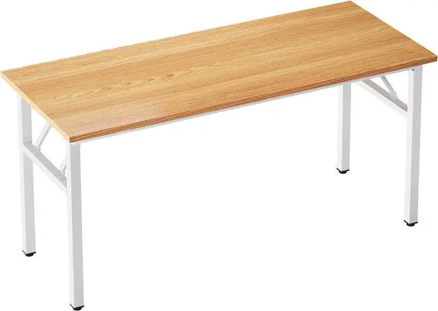 Alt view image 7 of 7 - Need Folding Desk, 54 inch Large Computer Desk for Home Office, No Install Needed Study Student Writing Table Desk Workstation, Teak White