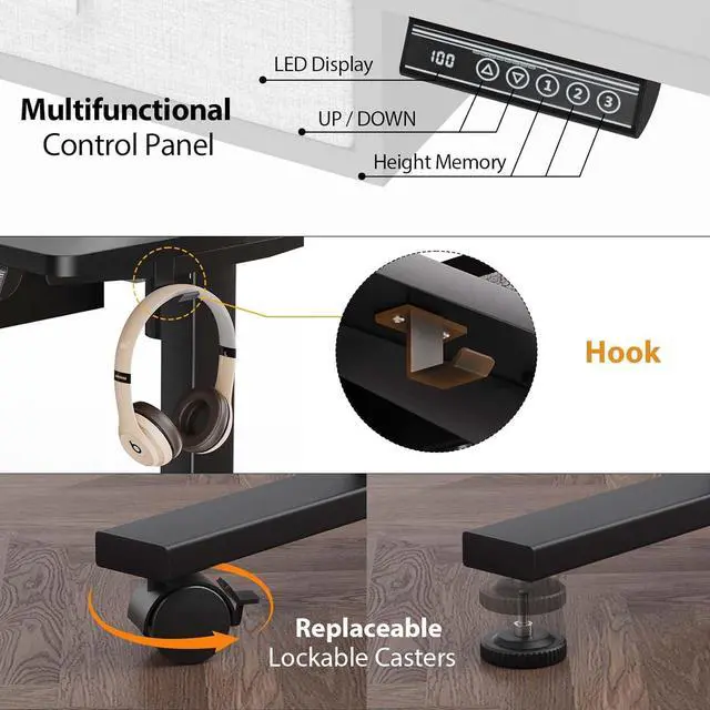 Alt view image 4 of 7 - XINYAO Electric Standing Desk with 5 Drawers, 55x24 Inch Height Adjustable Sit Stand Up Desk with Storage Support 290lbs Ergonomic Rising Table with Wheels for Home Office