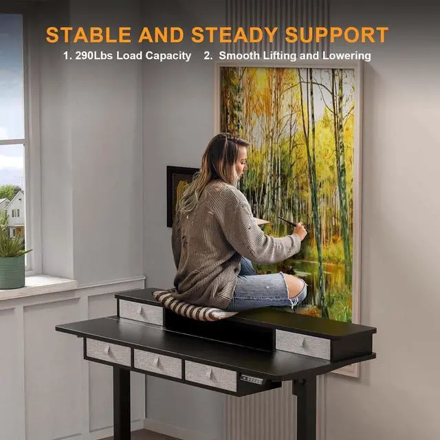 Alt view image 7 of 7 - XINYAO Electric Standing Desk with 5 Drawers, 55x24 Inch Height Adjustable Sit Stand Up Desk with Storage Support 290lbs Ergonomic Rising Table with Wheels for Home Office