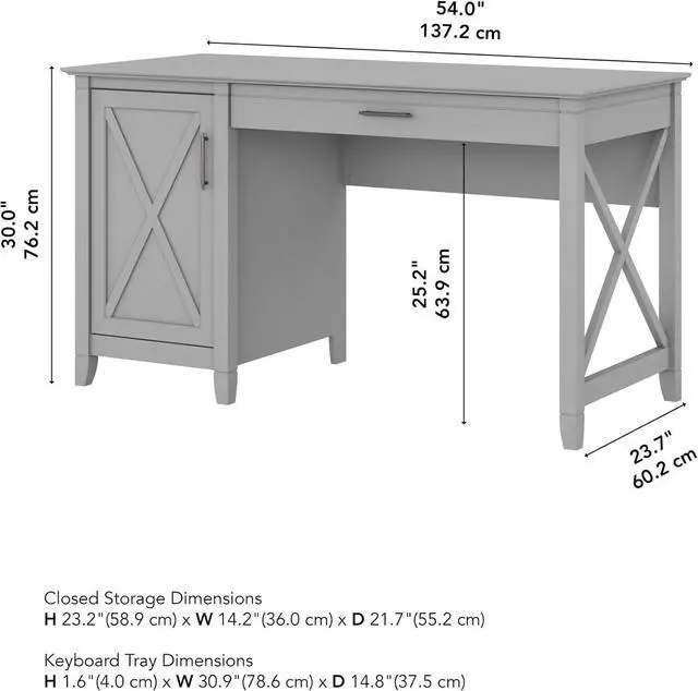 Alt view image 3 of 7 - Bush Furniture Key West Computer Desk with Storage Farmhouse PC Table for Home Office in Cape Cod Gray 54W x 24D