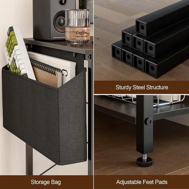 Alt view image 6 of 7 - Grandder 47 Inch L Shaped Computer Desk with Reversible Storage Shelves, Home Office Corner Desk Study Writing Table with Hutch, Study, Black