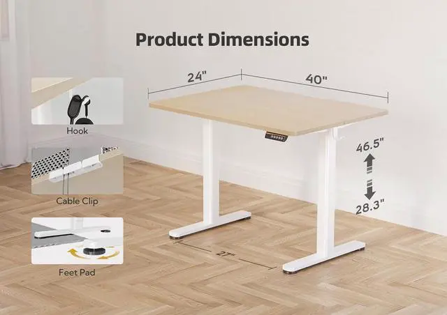 Alt view image 3 of 7 - YDN Electric Standing Desk Adjustable Height, 40 x 24 Inches Stand up Desk with Cable Management, Home Office Desks with Splice Board & White Frame, Nature Top