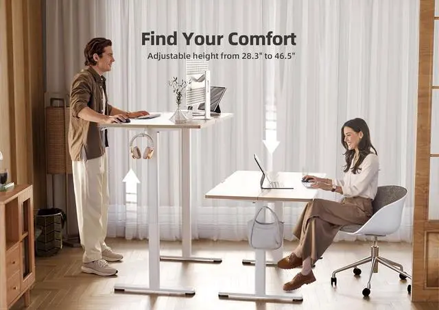 Alt view image 4 of 7 - YDN Electric Standing Desk Adjustable Height, 40 x 24 Inches Stand up Desk with Cable Management, Home Office Desks with Splice Board & White Frame, Nature Top