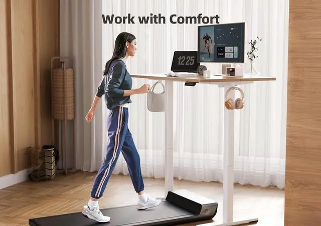 Alt view image 5 of 7 - YDN Electric Standing Desk Adjustable Height, 40 x 24 Inches Stand up Desk with Cable Management, Home Office Desks with Splice Board & White Frame, Nature Top
