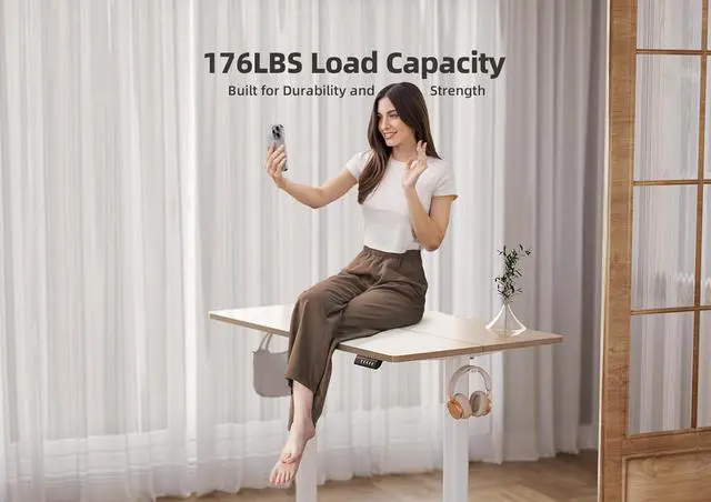 Alt view image 7 of 7 - YDN Electric Standing Desk Adjustable Height, 40 x 24 Inches Stand up Desk with Cable Management, Home Office Desks with Splice Board & White Frame, Nature Top