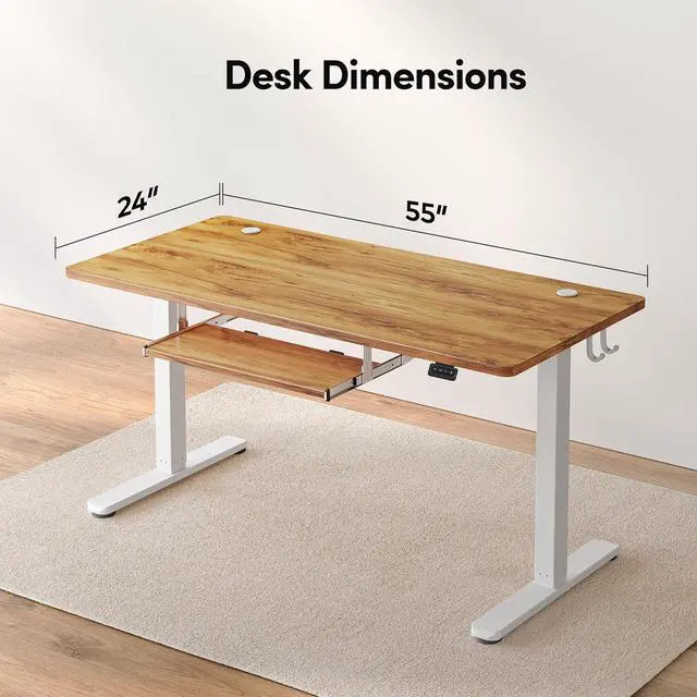 Alt view image 3 of 7 - FEZIBO Standing Desk with Keyboard Tray, 55 x 24 Inch Adjustable Height Sit Stand Desk with Memory Presets for Home Office, Ergonomic Computer Workstation, Light Rustic