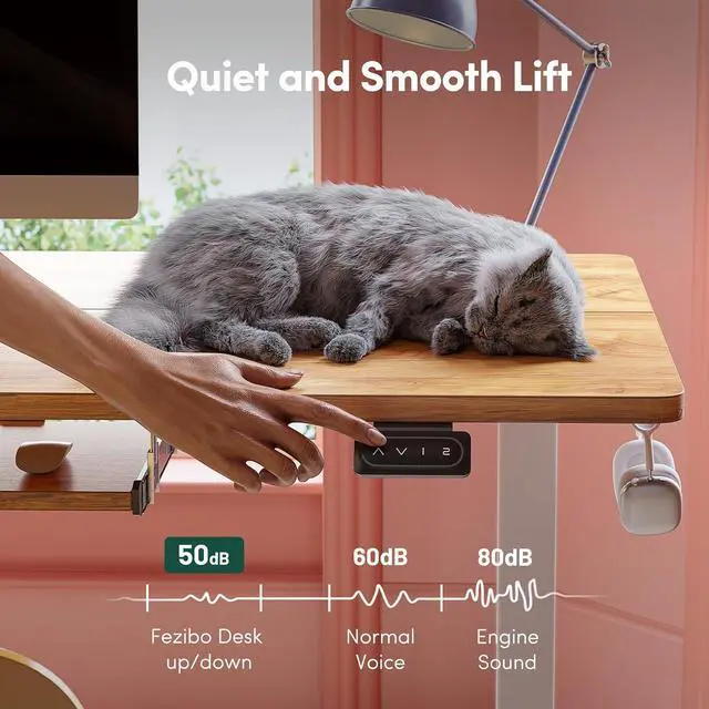 Alt view image 5 of 7 - FEZIBO Standing Desk with Keyboard Tray, 55 x 24 Inch Adjustable Height Sit Stand Desk with Memory Presets for Home Office, Ergonomic Computer Workstation, Light Rustic