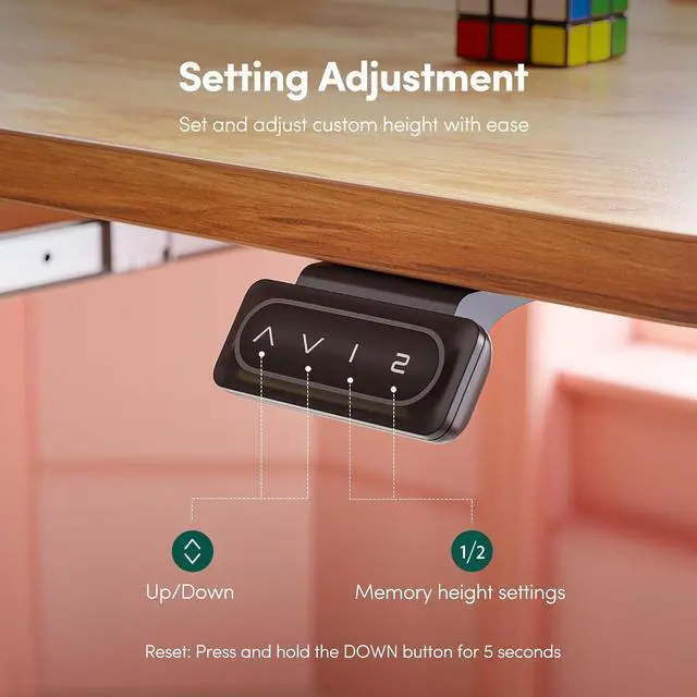 Alt view image 7 of 7 - FEZIBO Standing Desk with Keyboard Tray, 55 x 24 Inch Adjustable Height Sit Stand Desk with Memory Presets for Home Office, Ergonomic Computer Workstation, Light Rustic