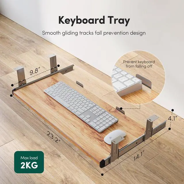 Alt view image 4 of 7 - FEZIBO Standing Desk with Keyboard Tray, 55 x 24 Inch Adjustable Height Sit Stand Desk with Memory Presets for Home Office, Ergonomic Computer Workstation, Light Rustic