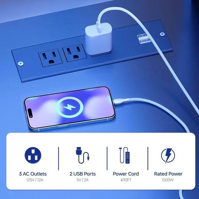 Alt view image 5 of 6 - Pamray L Shaped Computer Desk with Reversible Side Storage Shelves, 49 Inch Gaming Desk with Power Outlets and Led Lights, PC Table for Home Office and Bedroom Black