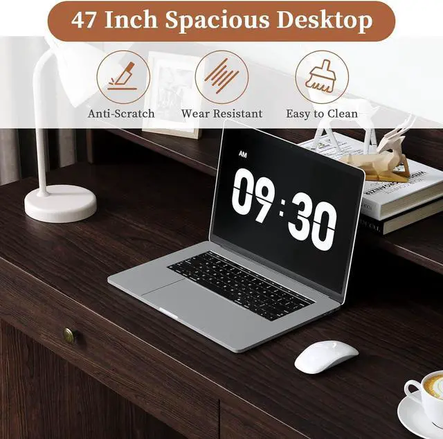 Alt view image 5 of 7 - 4 EVER WINNER Small Desk with Drawers, Office Desk with File Drawer and Monitor Stand, Writing Desk Study Table for Small Spaces, Espresso