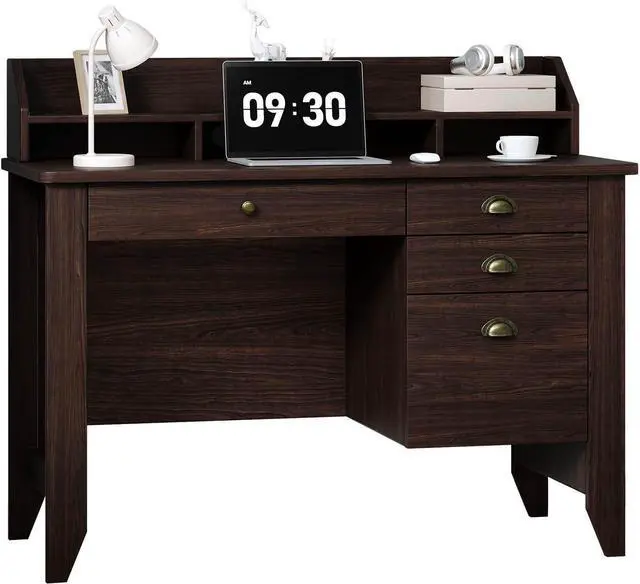 Alt view image 6 of 7 - 4 EVER WINNER Small Desk with Drawers, Office Desk with File Drawer and Monitor Stand, Writing Desk Study Table for Small Spaces, Espresso