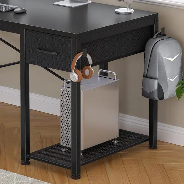 Alt view image 6 of 7 - SEDETA L Shaped Gaming Desk, 51.2" Reversible Small Corner Desk with Drawer, Power Outlet & LED Lights, Computer Desk with Storage Shelves for Small Space, Black