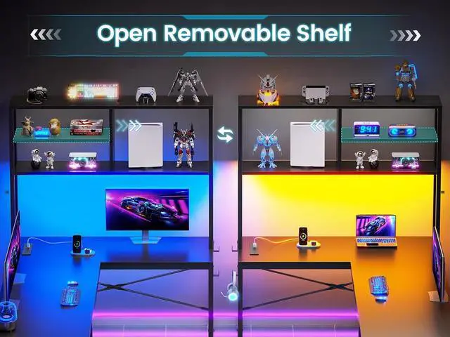 Alt view image 7 of 7 - SEDETA L Shaped Gaming Desk, 51.2" Reversible Small Corner Desk with Drawer, Power Outlet & LED Lights, Computer Desk with Storage Shelves for Small Space, Black