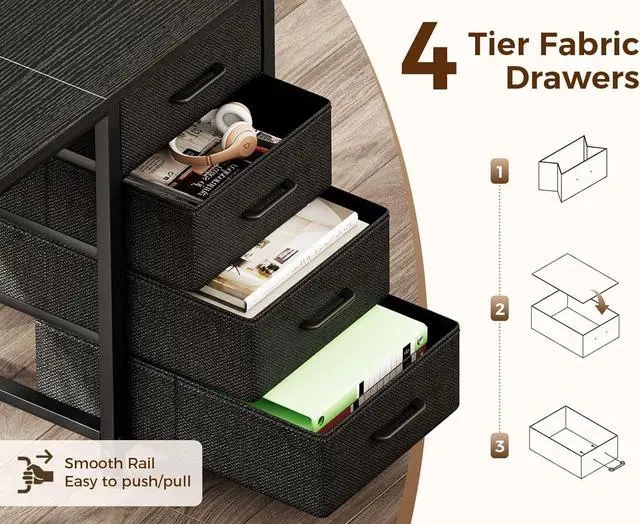 Alt view image 5 of 7 - AODK 59 Inch L Shaped Desk with 4 Drawers, Reverisble Computer Desk with Keyboard Tray & Pegboard, Home Office Desk with Storage Shelves & CPU Stand, Gaming Desk with Led Lights & Power Outlets, Black