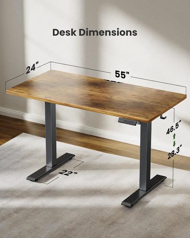 Alt view image 6 of 6 - Marsail Electric Standing Desk, Adjustable Height Stand up Desk, 55 x 24 Inches Sit Stand Home Office Desk, Computer Desk, Rustic Brown